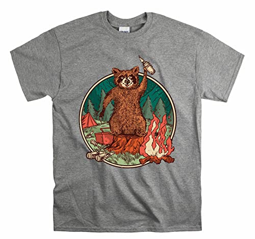T-shirt Raccoon Beer camping gris haut taille L vêtement randonnée homme femme