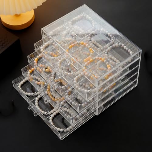 YUFONG Earring Storage Box Organizer 5 Drawers Jewelry Organizer Acrylic Jewelry Storage Box Holder Compartment Transparent Display Storage Case Gift for Women Girls (30 Girds) by YUFONG - Used condition - Image 6