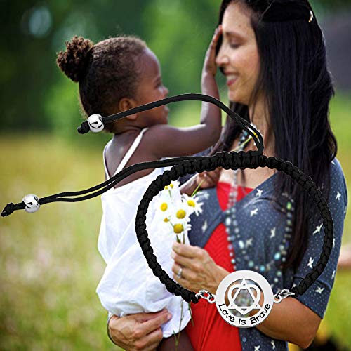 BEKECH Adoption Bracelet Love is Brave Intertwined Heart and Triangle Adoption Symbol Charm Braided Bracelet for Stepmom 6