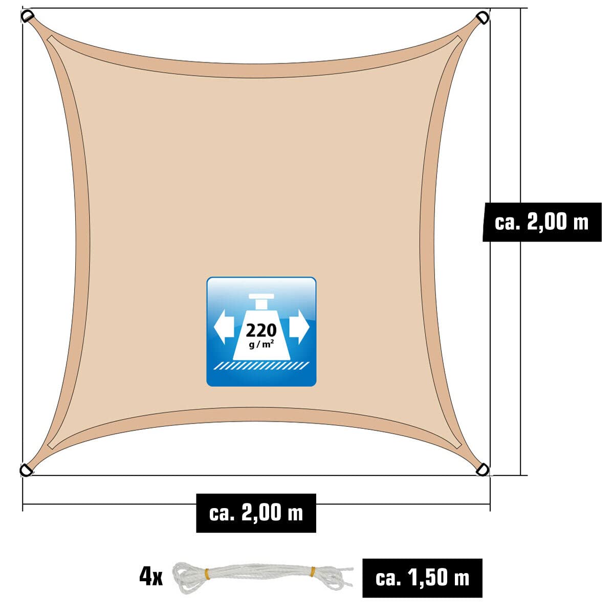 AMANKA 2x2 Voile d'Ombrage Carrée Respirante - Toile de Jardin UV avec Fixation Acier INOX