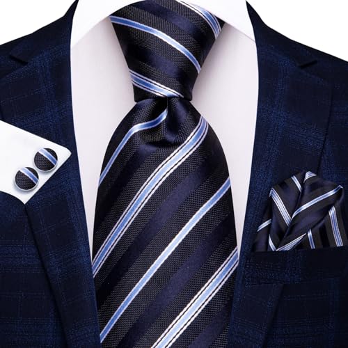 Image of Hi-Tie Mens Paisley Floral Striped Ties Set Silk Necktie and Lapel Pin for Men Pocket Square Cufflinks Set Business Wedding