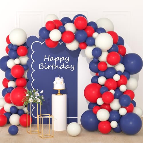 Kit arche de ballons bleu marine rouge blanc sable pour fête et mariage