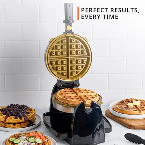 Image of KRUPS Waffle Maker, Rotating Belgian Waffle Maker, 180 Flip Waffle Iron, Ceramic Non-Stick Plate, 3 Browning Control Levels, Foldable Cool Touch Handle, Removable Drip Tray, Stainless Steel