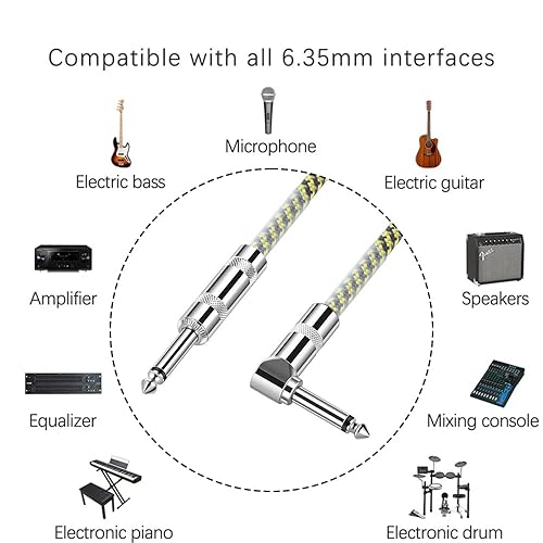 Miniatura 4 de SDYQD Cable de guitarra de 20 pies - 14 pulgadas en ángulo recto dorado - Cable de guitarra eléctrica de calidad profesional y cable de amplificador