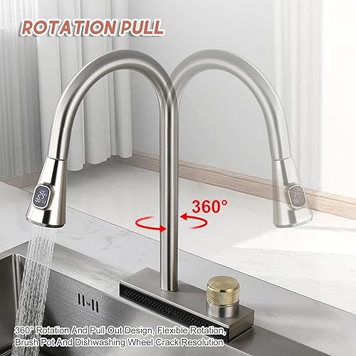 Robinet d'évier de cuisine cascade gris au design architectural - 4