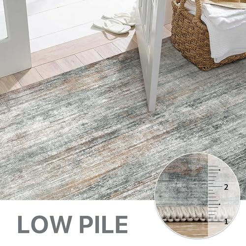 Image of BEIMO Area Rugs 8x10 for Living Room Bedroom, Modern Abstract Machine Washable Rug, Large Soft Low Pile Floor Cover with Non Slip Backing for Dining Room, Ash Gray Brown
