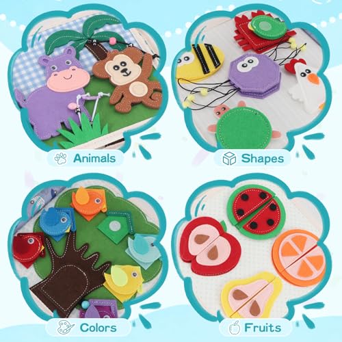 Image of Montessori Busy Board for Toddlers, Soft Activity Book for Fine Motor Skills, Counting, Cognition, Sorting Matching, Travel Toys for Airplane Car, Gift for Girl Boy 2-4 Years Old (Lion)