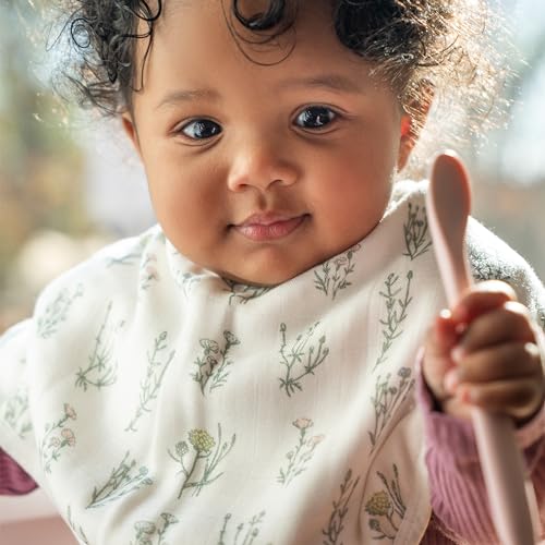aden + anais Silky Soft Bamboo Viscose Burpy Bib – Multi-Use, Absorbent 4-Layer Burp Cloth and Full-Coverage Snap-Closure Baby Bib in One, 22.5” X 11”, 2-Pack, French Floral2