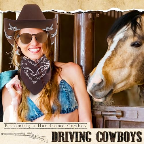 Image of Hercicy 4 Pcs Cowgirl Costume Set Cowboy Hat Sunglasses Bandana Earring Halloween Costume Accessories for Women Cosplay Party
