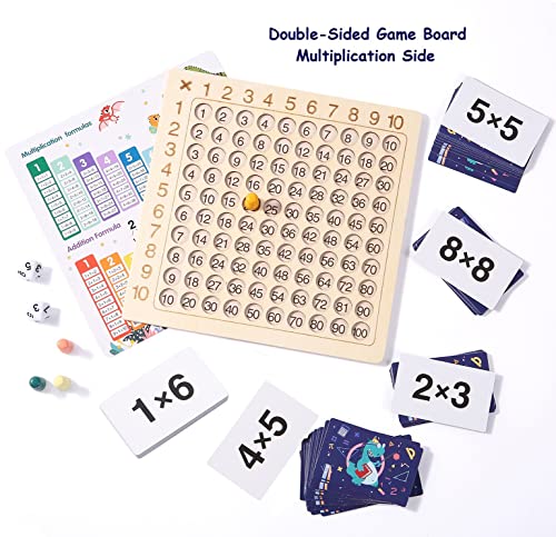 Upgraded Multiplication Addition Math Board Game For Kids - Wooden Montessori Math Toys For Girls Boys 4 5 6 7 8 9 Years Old, Wood Double Sided Board Table Dice Card Games For Family #TOP2