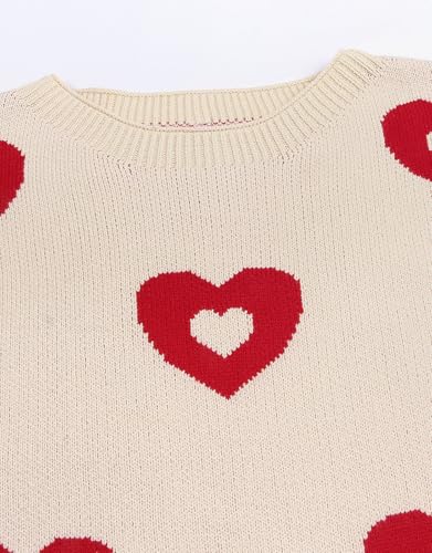 Image of Womens Cute Heart Sweater Crew Neck Long Sleeve Pullover Valentines Sweater
