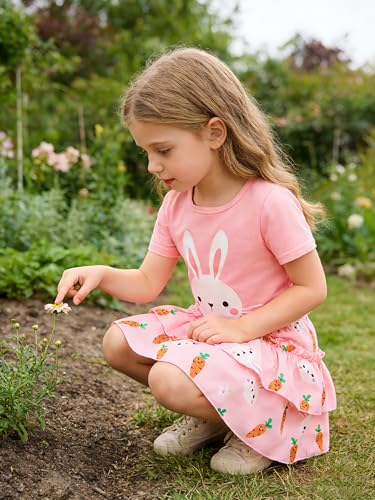 Image of Little Girls Skirt Set - 2 Piece Short Sleeve Top Shirred Tiered Skirt Outfit Girls Spring Summer Clothes 3-8 Years