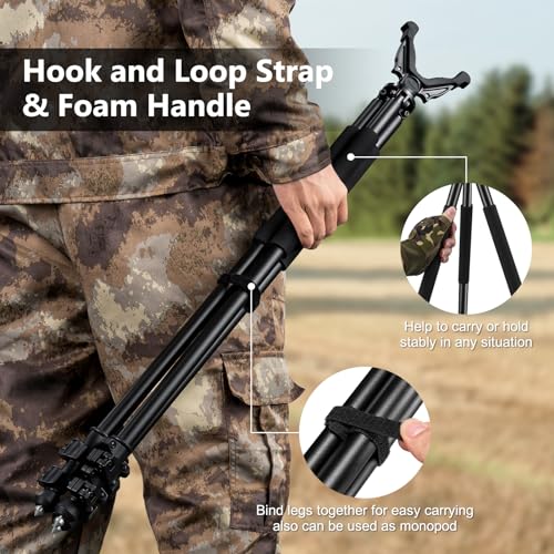 Trakiom Shooting Tripods for Rifles with 360° QD V Yoke Rest, 31.5\" - 74\" Shooting Sticks for Hunting, Lever Lock, Lightweight Aluminum, High Density Foam Handle and Spike Feet (Black, 31.5\" - 74\")