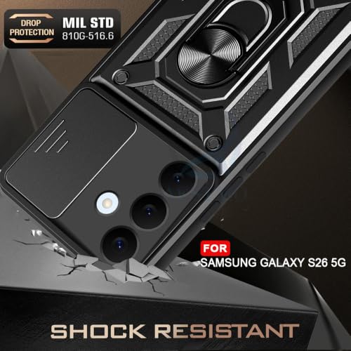 Image of AESTMO Tough Armor Samsung Galaxy S26 5G Bumper Back Case Cover | Ring Holder & Sliding Camera Shield Cover | 360 Degree Protection Back Case Cover for Samsung Galaxy S26 5G (Black)