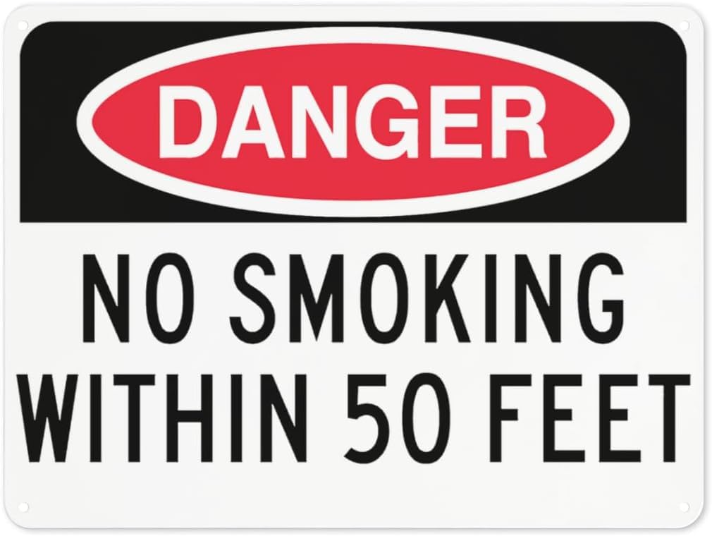 Warning Notice Danger NO Smoking Within 50 FEET Rust Free Aluminum Tin Sign - Traffic Safety Decor with Pre-Drilled Holes for Workplace, Flammable Zone - 12x8 Inch​