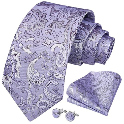 Image of HISDERN Mens Tie Set Classic Woven Ties and Pocket Square Cufflinks Set Formal Business Wedding Neckties Handkerchief