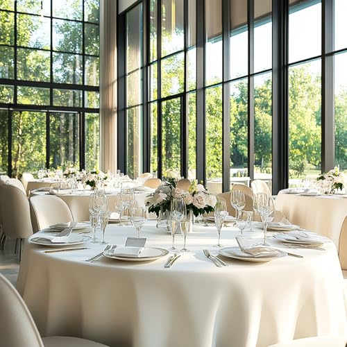 Fixwal 6 Pack Ivory 120 Inch Round Tablecloths, Reusable Heavy Duty Washable Polyester Table Covers, Stain and Wrinkle Resistant for Wedding, Bridal Shower, Boho Party, Outdoor, Picnic by Fixwal - Image 6