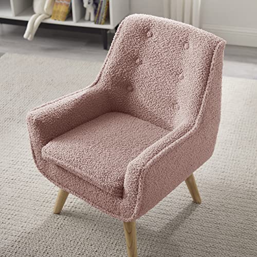 Powell Blush Pink Sherpa Button Tufting And Wood Legs For Kids Sydney Trellis Chair, 14.5" Seat Height #TOP3