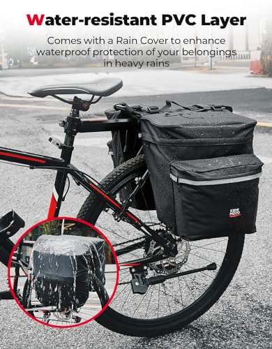 KEMIMOTO Bike Bag Accessories Panniers for Bicycle Rear Rack Bag Upgraded 34L Capacity Storage Saddle Bag Water Resistant Mountain Road Electric Bike Trunk 6 inches Bike Rack Black - Image 4