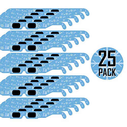 GSM Brands Christmas 3D Glasses - Holiday Specs Transform Lights into Magical Snowflake Image (25 Pack)