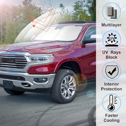 Image of Windshield Sun Shade Fit for 2010-2024 2025 2026 Dodge RAM 2500 3500 Accessories Foldable Sunshade Sun Blocker Protect Car from Heat Damage