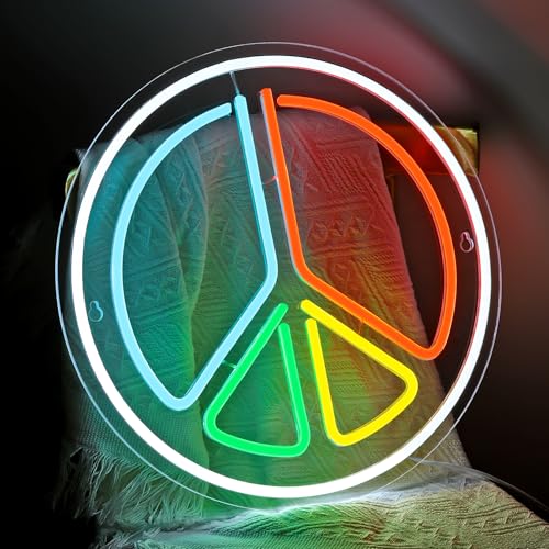 Image of LED Peace Neon Sign for Wall Decor, Neons Light Sign Neon Room Decor,USB Night Lights for Bedrooms, Game Rooms,Parties,Holiday Gifts(13.8 * 13.8 inch)