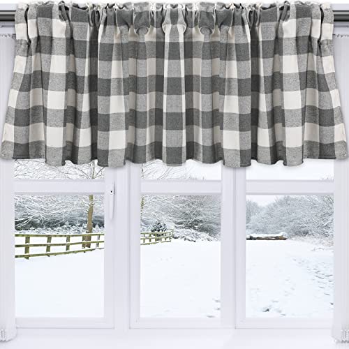 Tatuo Buffalo Plaid Curtains Buffalo Window Valances Farmhouse Design Window Decor Rod Pocket Valances For Kitchen, Bathroom, Living Room, 16 X 56 Inch (Grey-White, 2 Pieces) #TOP5