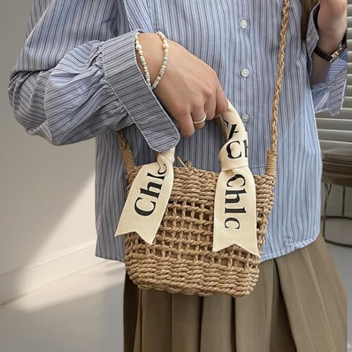 Image of Eiyye Straw Purse Top Tote Shoulder Bag Girl Coin Purse Crossbody Vacation Drawstring Opening