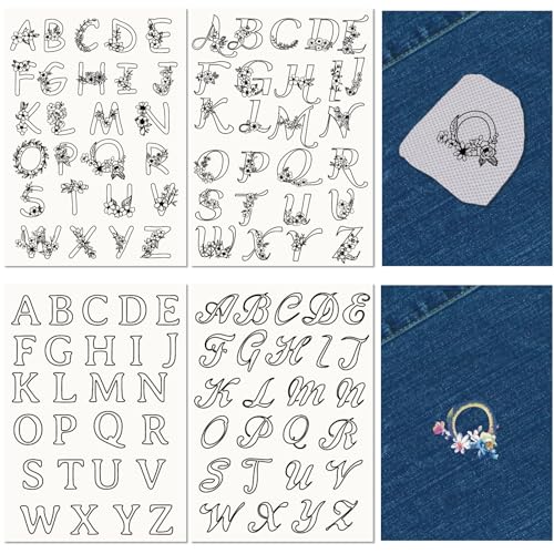 CRASPIRE 4 Sheets 104Pcs A-Z Letters Water Soluble Embroidery Patterns Stabilizers Alphabet Hand...