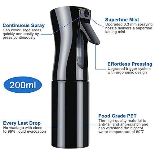 URAQT Lege Spray Fles, Continue Spray Flessen 200ml voor Salon Kappers, Professional Hairdressing Plastic Ultra Fine Mist Spray Bottle, Multifunctionele Spuitfles voor Haar, Planten, Poetsen, Oliesproeier, Voor Tuin Reiniging Kappers Schoonheid, Zwart/Black - Image 5