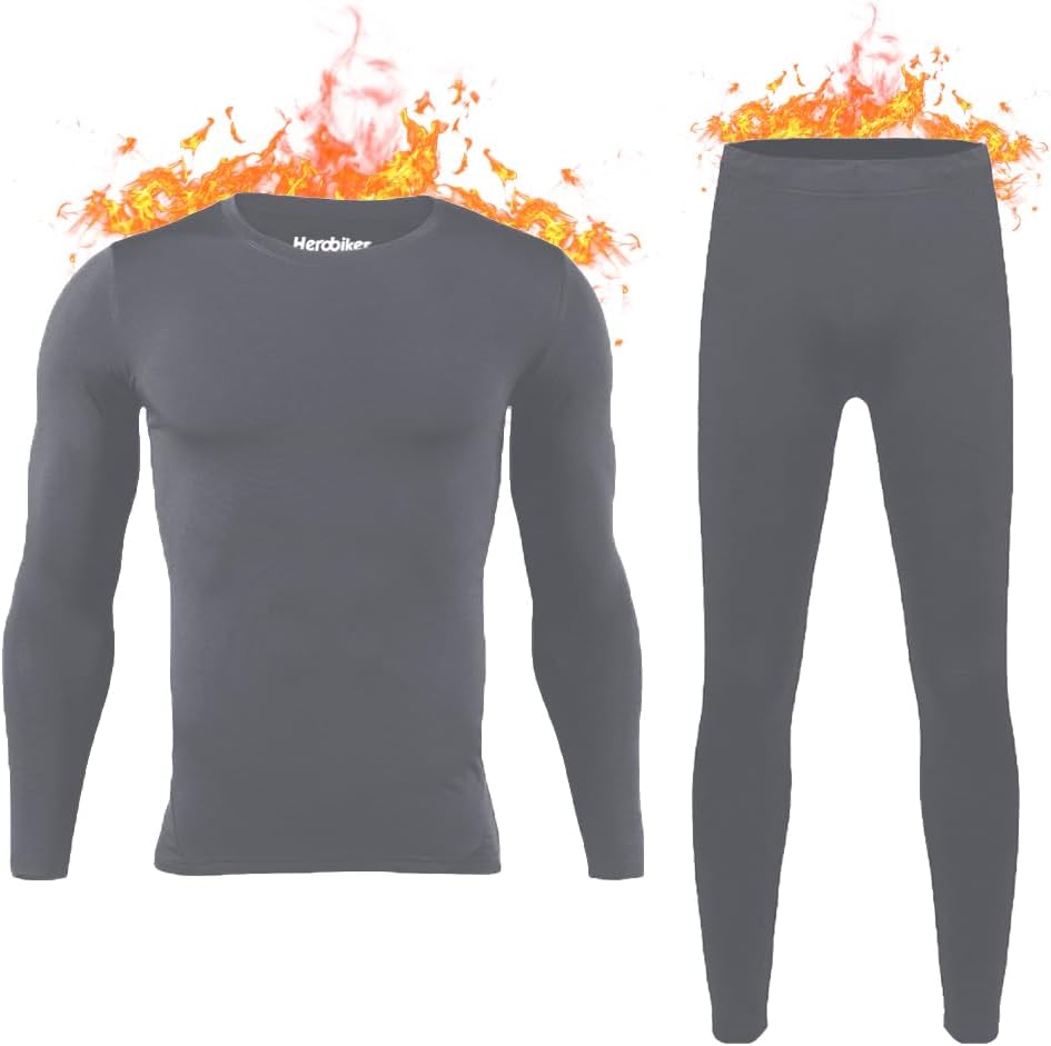 HEROBIKER Long Johns Thermal Underwear for Men Skiing Winter Warm Hunting Gear Fleece Lined Base Layer Set Top Bottom