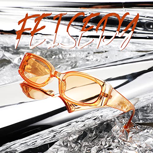FEISEDY Retro Rectangle Sunglasses Women Men Vintage 90s Small Glasses Thick Narrow Fashion Y2K Plastic Glasses B24623