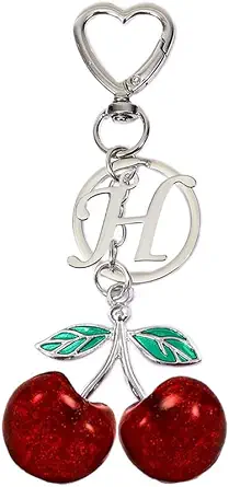Heart-Shaped Keychain with Initial A-Z and Cherry Charm Bag Charms for Women,Car Accessories