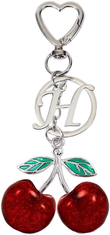 Heart-Shaped Keychain with Initial A-Z and Cherry Charm Bag Charms for Women,Car Accessories