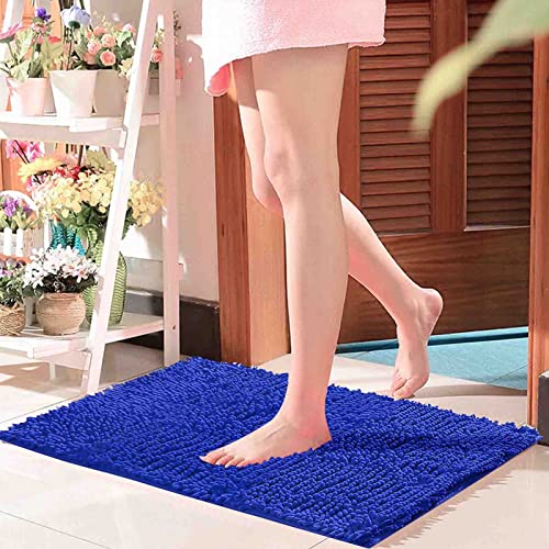 Bathroom Rugs, Luxury Chenille Royal Blue Bath Mat, 27'' x 18'' Non-Slip Backing Super Soft Bath Rugs for Bathroom Water Absorbent & Easily Dry Washable Bathroom Floor Mats Bathmat Decor