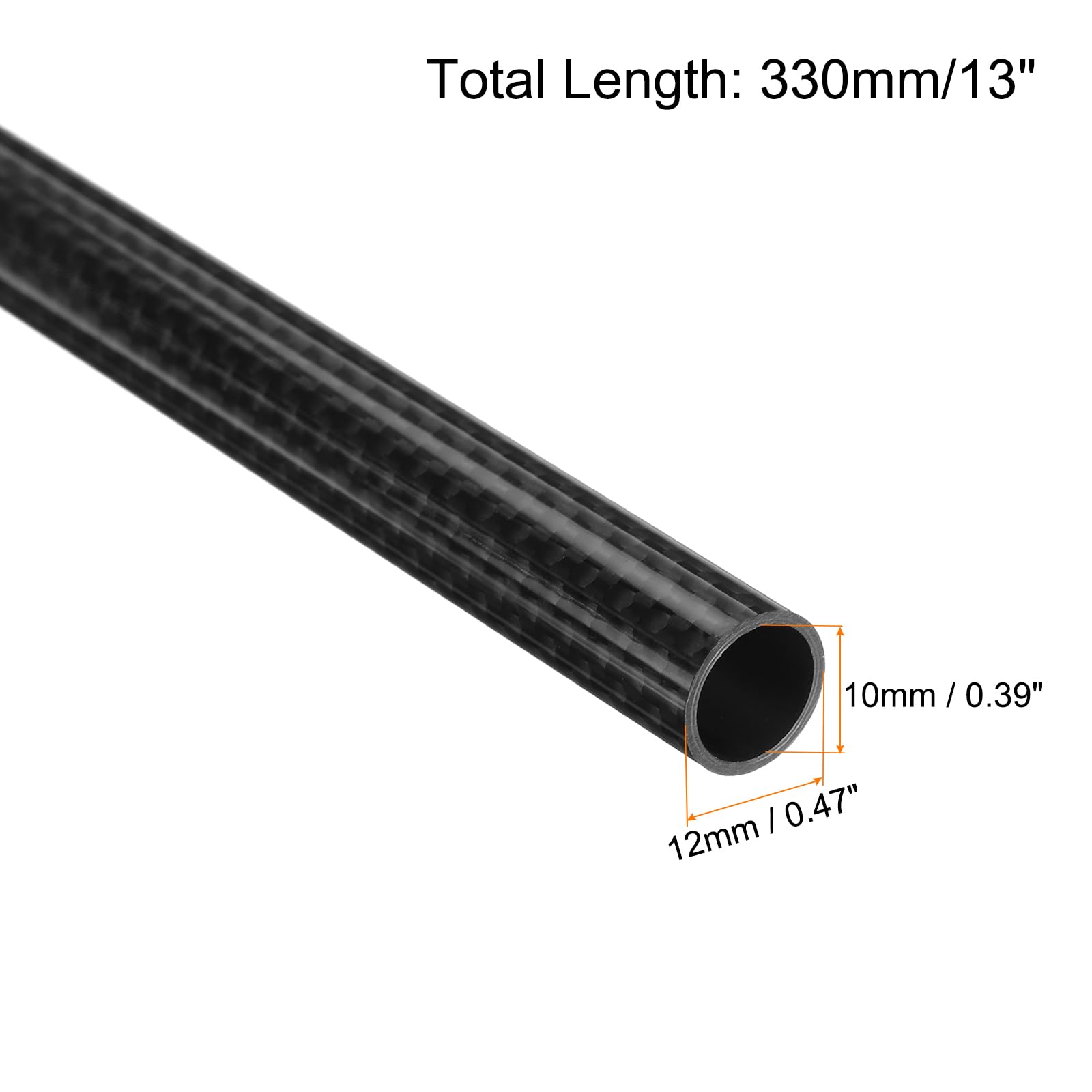 QUARKZMAN 2 Tubes Fibre De Carbone 10x12x330 Mm Brillant – Tiges 3K Ultra Légères & Solides Pour Drone RC, Avion, Quadricoptère