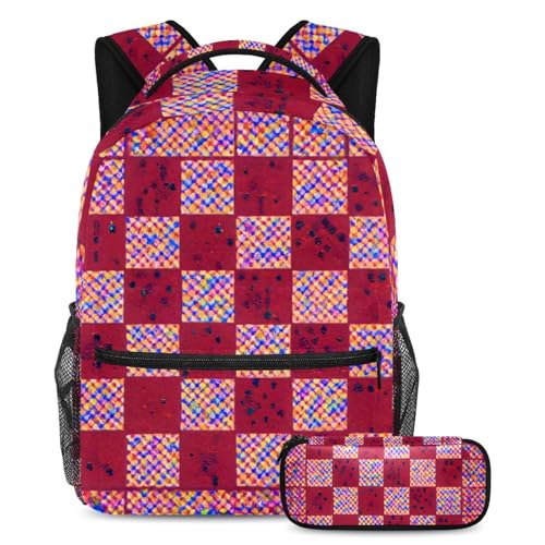 Ensemble 2 cartables ados fille et garçon - Sac à dos damier rose 40cm multicolore