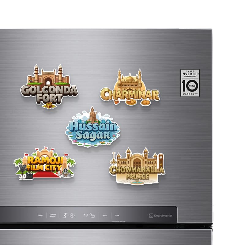 Image of Hyderabad Set of 5 Fridge Magnets, Glossy Finish, Stylish Magnet for Fridge, Wardrobe & Metal Surfaces