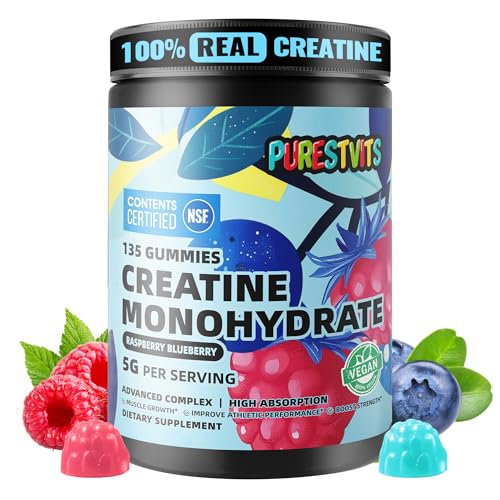 Image of NSF Certified Creatine Gummy 5g - Creatine Monohydrate Gummies - Pre-Workout Energy & Muscle Growth Support for Men & Women | Blueberry Raspberry Electrolyte Gummies (135 Count)
