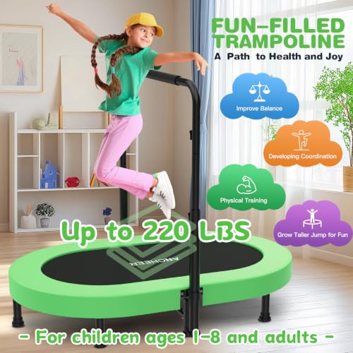 Image of ANCHEER 56 inch Double Mini Trampoline for Kids, Foldable, Indoor, Handlebar