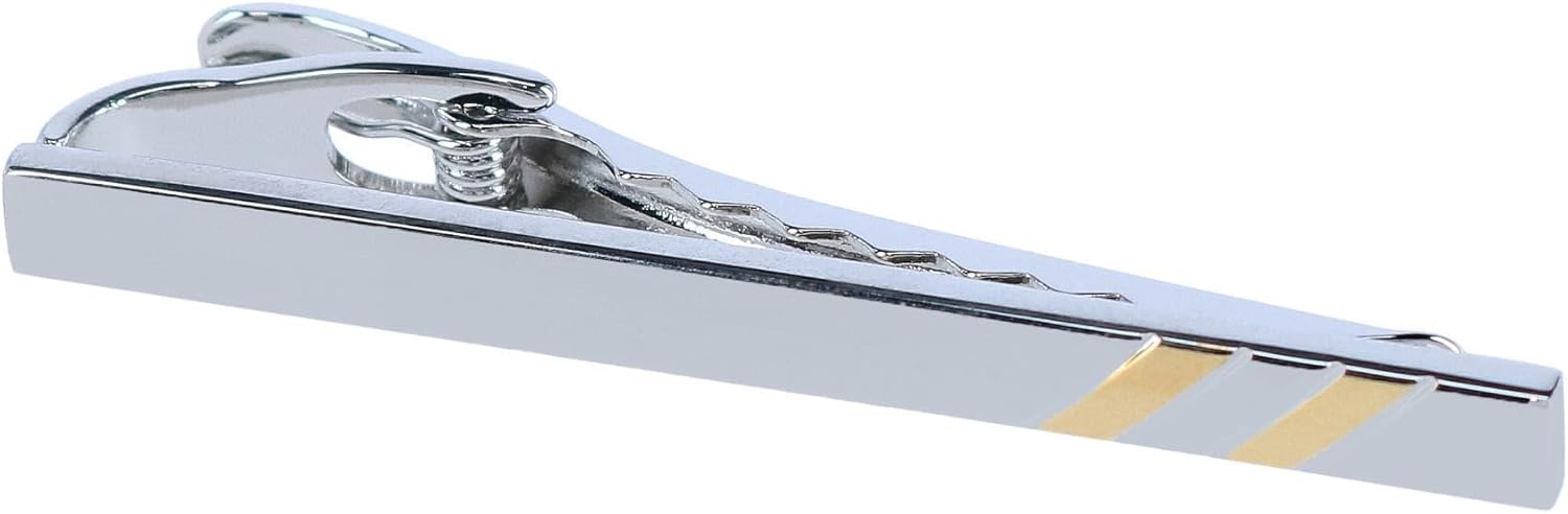Trafalgar Men's Sutton Silk Neck Tie & Rhodium and Gold Tie Bar Set