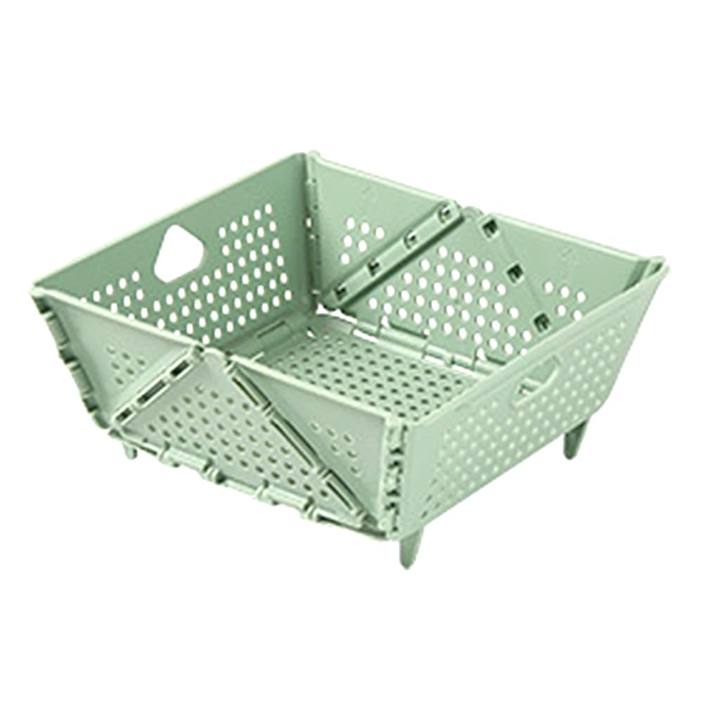 CTRLZS Plastic Colander - Foldable Drain Basket with Resting Feet - Kitchen Food Strainer - Space-Saving Easy to Use 22.5 X 21 X 10cm Green