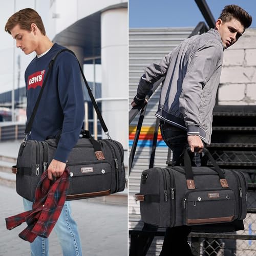 Image of WITZMAN Mens Duffle Bags for Traveling Canvas Weekender Travel Bag Expandable Overnight Bag Carry on Bag(A8007 Black)
