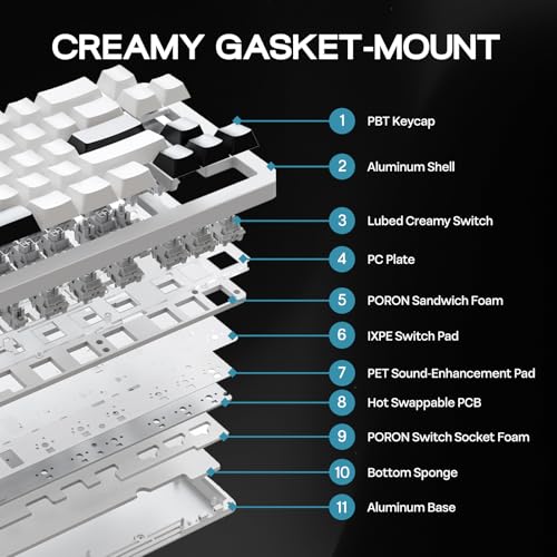 Image of EPOMAKER Galaxy68 QMK /VIA Wireless Mechanical Keyboard, Anodized Aluminum, TOP /Gasket, 6000mAh, RGB Side /Backlight, 65% Gaming Keyboard with Hot-Swap Creamy Switch (White, Marble White Switch)