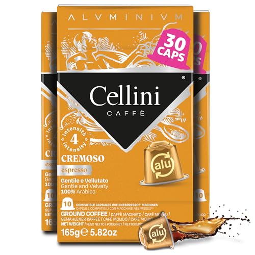 Image of Cellini Caffe Cremoso Aluminum Nespresso Pods, 30 Count, Medium Roast Coffee Capsules, 100% Nespresso Original Machine Compatible
