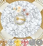 Wagude lndoor Outdoor Patio Round Fitted Vinyl Tablecloth, Flannel Backing, Elastic Edge, Waterproof...