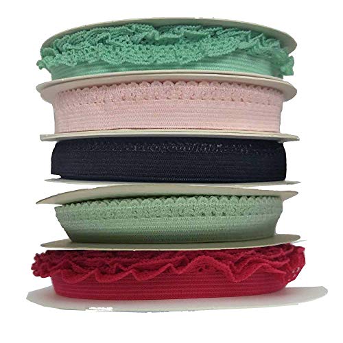 Colorful Lace Elastic Width 3/8'' Underwear Tape For Woman & Garment Accessory 5 Yards Per Roll (White) #TOP3