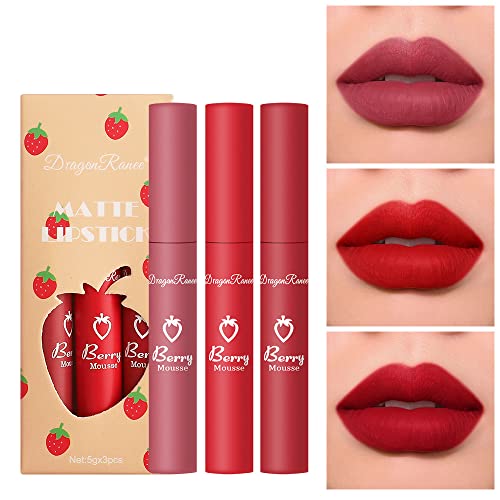 3 Pièces Rouge à Lèvres Mat Fraise Lustre Antiadhésif pour Gobelet Crayon à Lèvres en Gel Imperméable pour Filles Et Femmes Cover