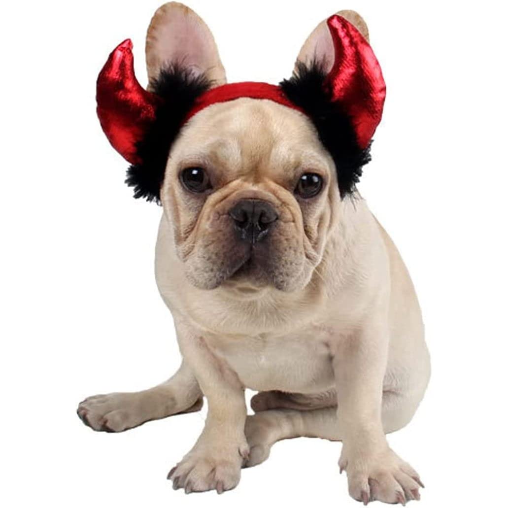 Disfraz de Perrito Diablo Halloween Caderas Halloween Dog Distumes Cat Dosshues Halloween Diab De Devil Horn Diadenta Vestida de Gato Accesorios para Gato y Perro pequeño, Ajustable, Rojo