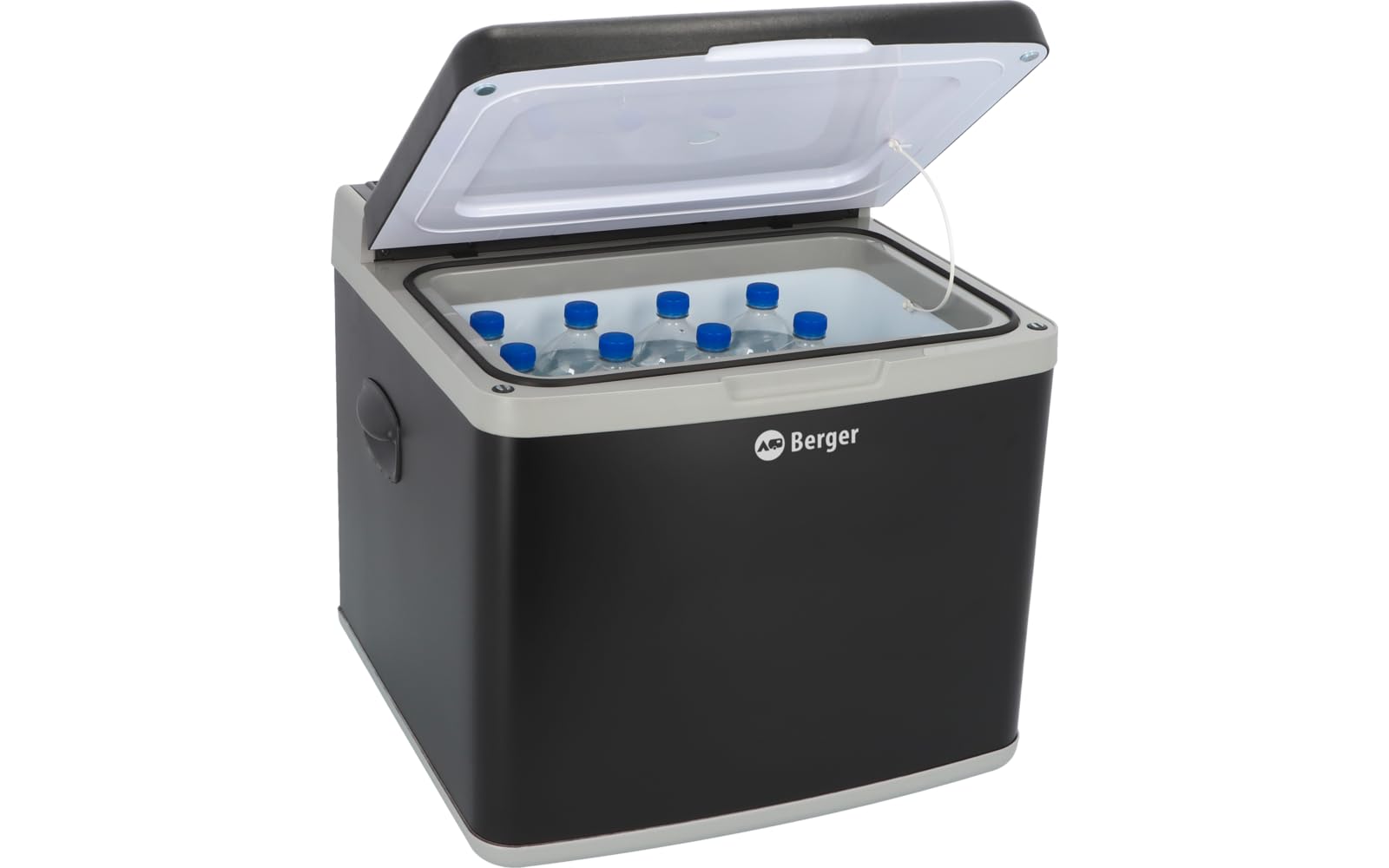 BERGER Kompressor Kühlbox 42 Liter mit 230V & 12V | Hybrid Kühlbox Auto elektrisch | Perfekt für Camping, Picknick & Outdoor | Effiziente Kühlung für unterwegs | Schwarz-Grau